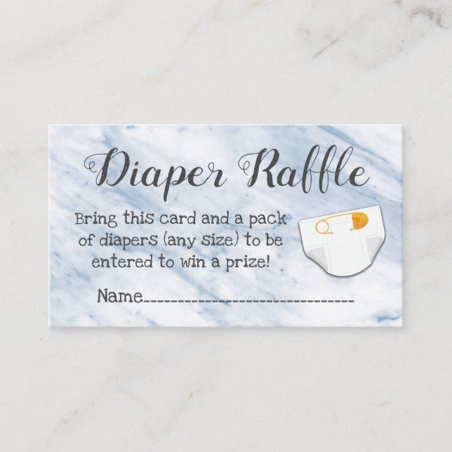 Modern Blue Marble Baby Shower Diaper Raffle Cards (Front)