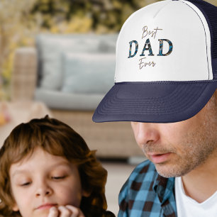 Modern Blue Marble Best Dad Ever Navy White Trucker Hat