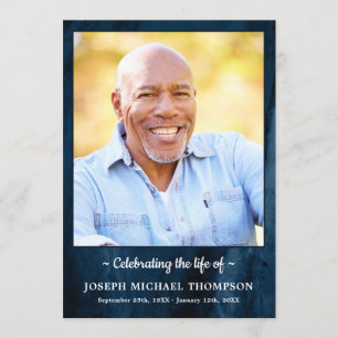 Modern Blue Marble Photo Order Of Service Funeral  Programme