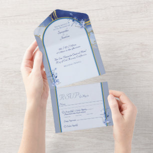 Modern Blue Marble Wedding Invitation