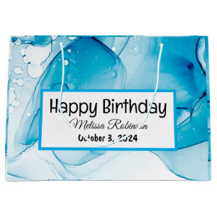 Modern Blue marbled Birthday  Large Gift Bag