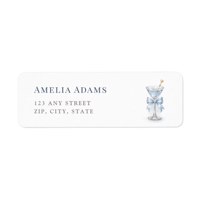 Modern Blue Martini Baby Shower Return Address (Front)