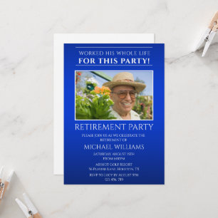 Modern Blue Masculine Photo Retirement Invitation