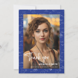 Modern Blue Math Script Photo Graduation  Thank You Card