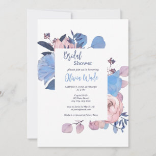Modern Blue & Mauve Watercolor Bridal Invitation