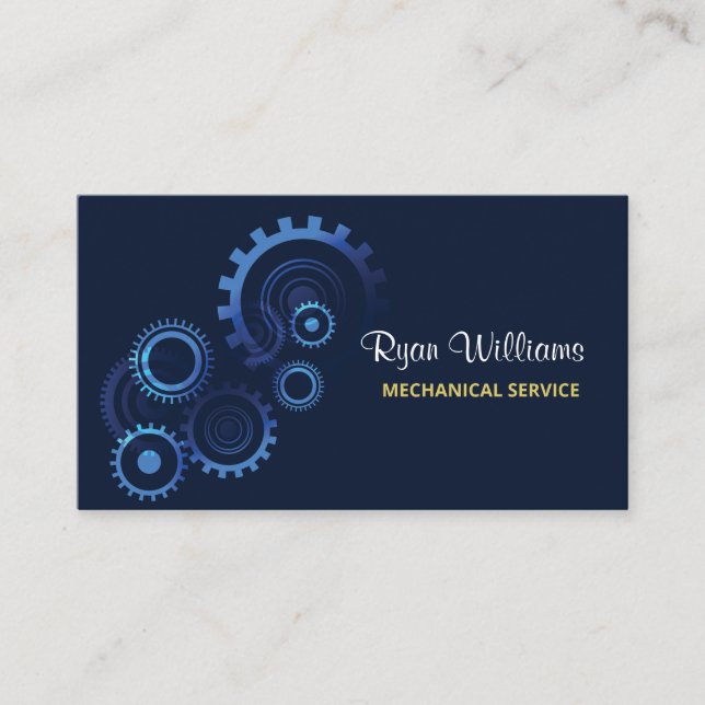 Modern Blue Mechanical Engineer Graduation Party Business Card (Front)