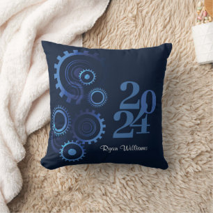 Modern Blue Mechanical Engineer Graduation Party Cushion