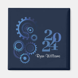 Modern Blue Mechanical Engineer Graduation Party Magnet