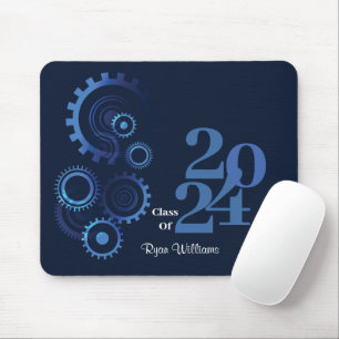 Modern Blue Mechanical Engineer Graduation Party Mouse Mat