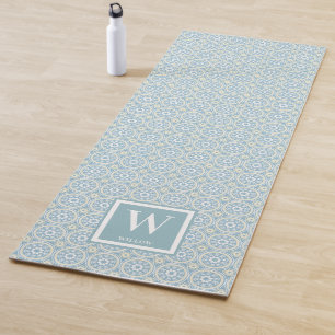 Modern Blue Medallion Monogram Exercise Yoga Mat