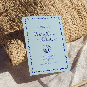 Modern Blue Mediterranean Shell Save The Date Invitation