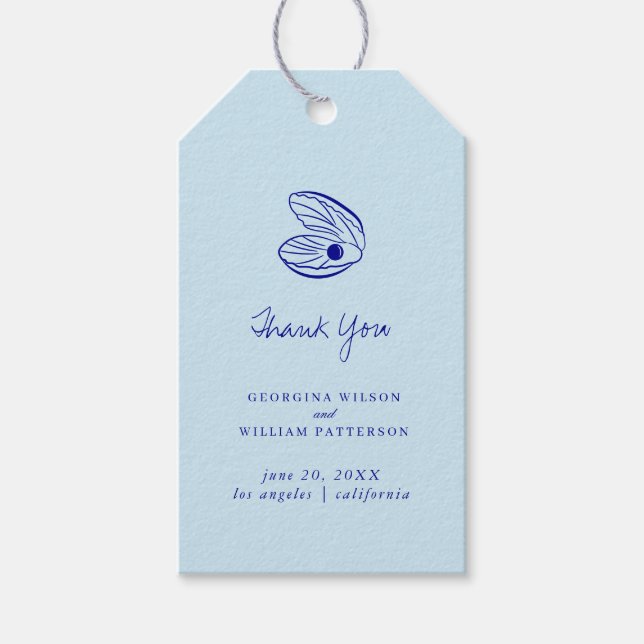 Modern Blue Mediterranean Shell Wedding Favour Tag (Front)