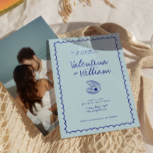 Modern Blue Mediterranean Shell Wedding Invitation