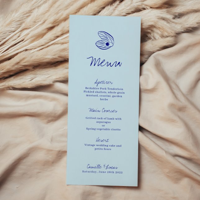 Modern Blue Mediterranean Shell Wedding Menu (Creator Uploaded)