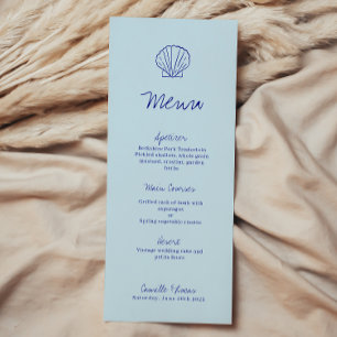 Modern Blue Mediterranean Shell Wedding Menu