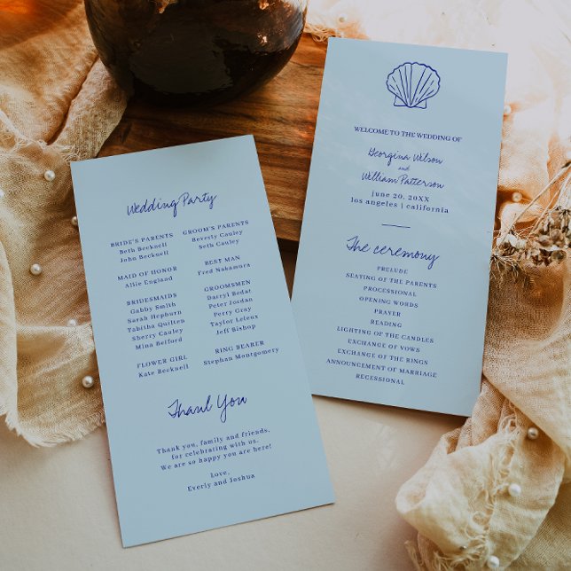Modern Blue Mediterranean Shell Wedding Program Programme (Creator Uploaded)