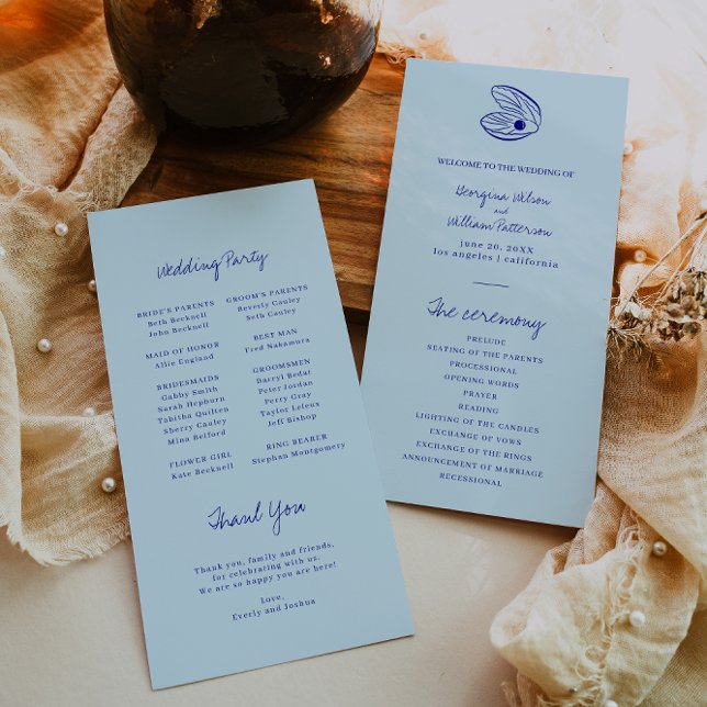 Modern Blue Mediterranean Shell Wedding Program Programme (Creator Uploaded)