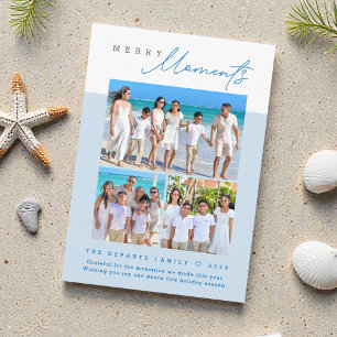 Modern blue “Merry Moments” Multi-Photo family Holiday Card
