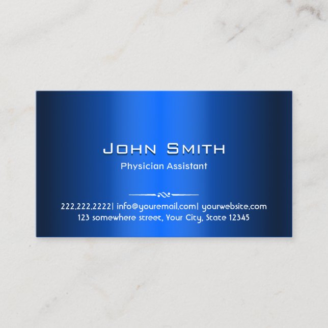 Modern Blue Metal Physician Assistant Business Card (Front)