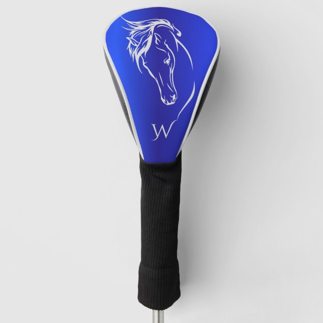 Modern Blue Metallic Horse Head Monogram Initial Golf Head Cover (Front)