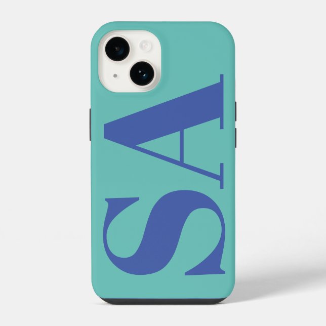 Modern blue minimal monogram iPhone case (Back)