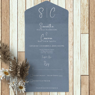 Modern Blue Minimal Monogram No Dinner All In One Invitation