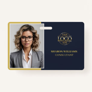 Modern Blue Minimalist Company Employee Photo ID ID Badge