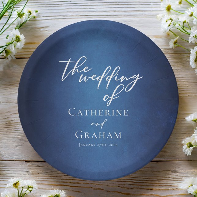 Modern Blue Minimalist Custom Wedding Paper Plate (Creator Uploaded)