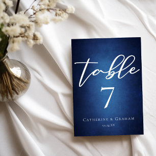 Modern Blue Minimalist Evening Wedding Table Number