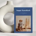Modern Blue Minimalist Hanukkah Family Photo Holiday Card<br><div class="desc">Celebrate Hanukkah with this elegant, minimalist family photo card. Featuring a blue border and space for a personalised family name and year, this modern design is a beautiful way to send holiday greetings. Perfect for sharing family moments and celebrating the festival of lights, this card emphasises simplicity and elegance, making...</div>