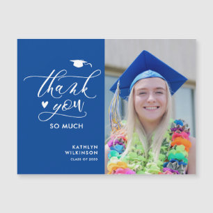 Modern Blue Minimalist Photo Graduation Thank You