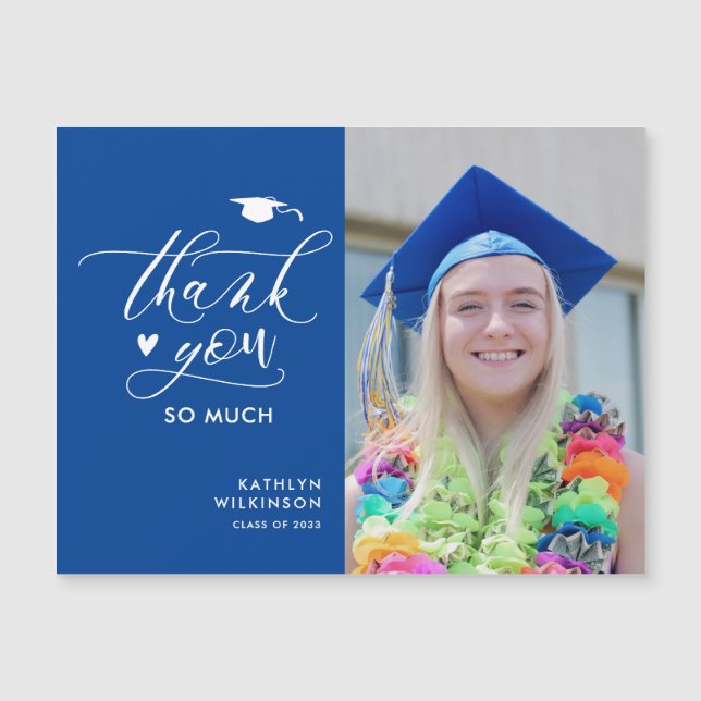 Modern Blue Minimalist Photo Graduation Thank You (Front)