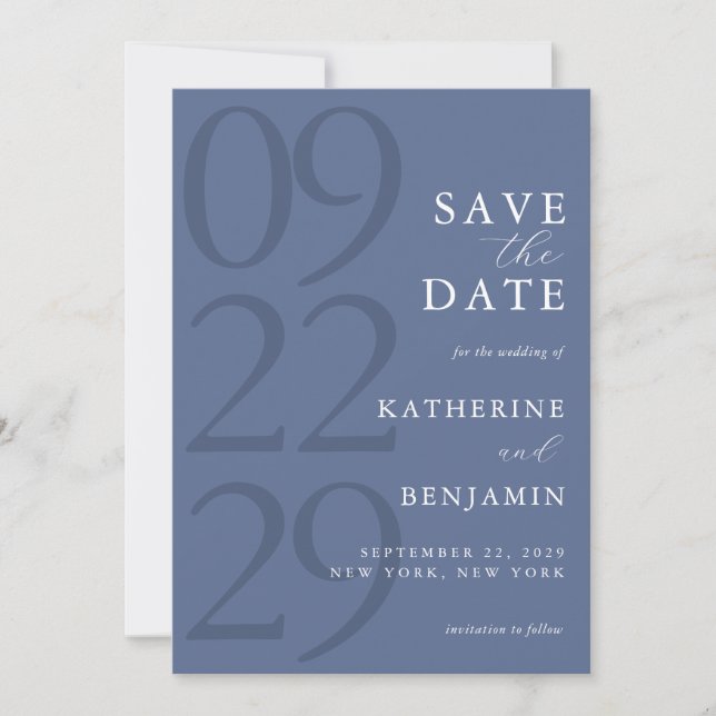 Modern Blue Minimalist Wedding Save The Date (Front)