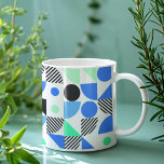Modern Blue Mint Green Geometric Coffee Mug<br><div class="desc">This modern mug features colourful geometric pattern with lines and shapes in black,  blue and green shades on white background.</div>