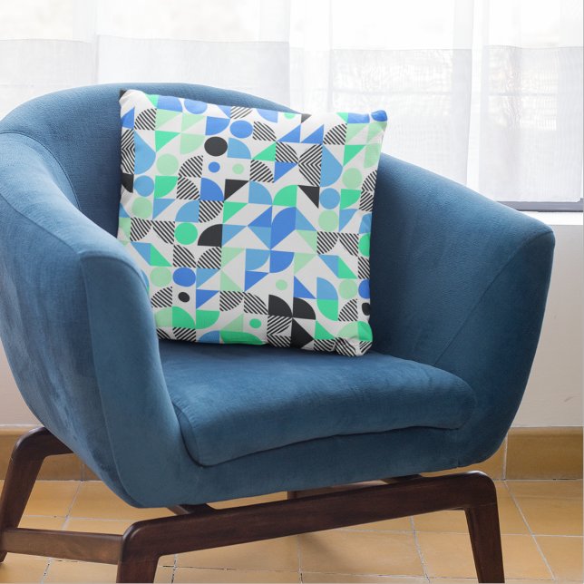 Modern Blue Mint Green Geometric Pattern Cushion (Creator Uploaded)