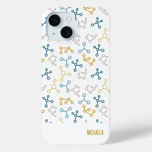 Modern Blue Molecule Chemistry Case-Mate iPhone Case (Back)