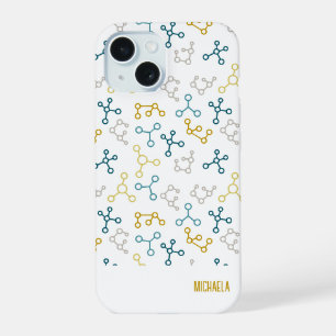 Modern Blue Molecule Chemistry iPhone 15 Case