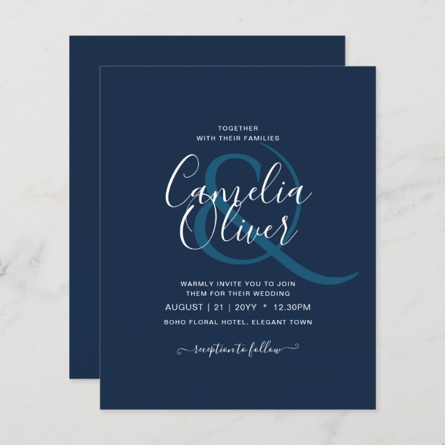 Modern Blue Monochrome Text only Wedding (Front/Back)