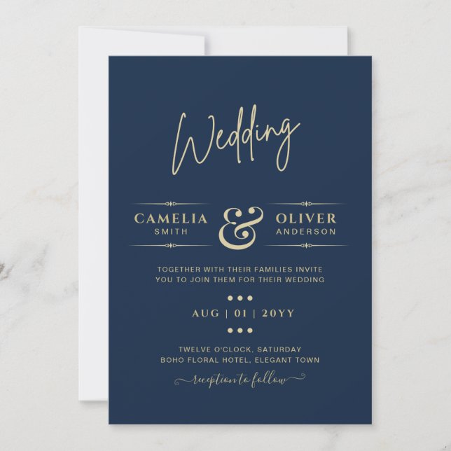 Modern Blue Monochrome Text only Wedding Invitation (Front)
