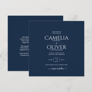 Modern Blue Monochrome Text only Wedding Invitation