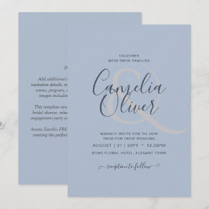 Modern Blue Monochrome Text only Wedding Invitation