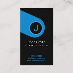 Modern Blue Monogram Film Editor Business Card
