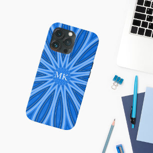  Modern Blue Monogram Floral Design Pattern iPhone 13 Pro Case