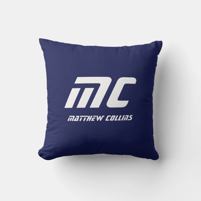 Modern Blue Monogram Minimalist Name White Text  Cushion (Front)