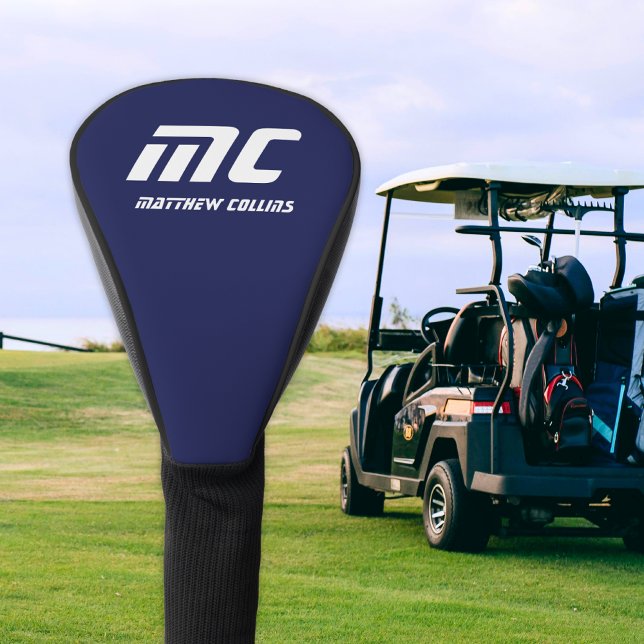 Modern Blue Monogram Minimalist White Name Simple Golf Head Cover (Modern Blue Monogram Minimalist White Name Simple Golf Head Cover)