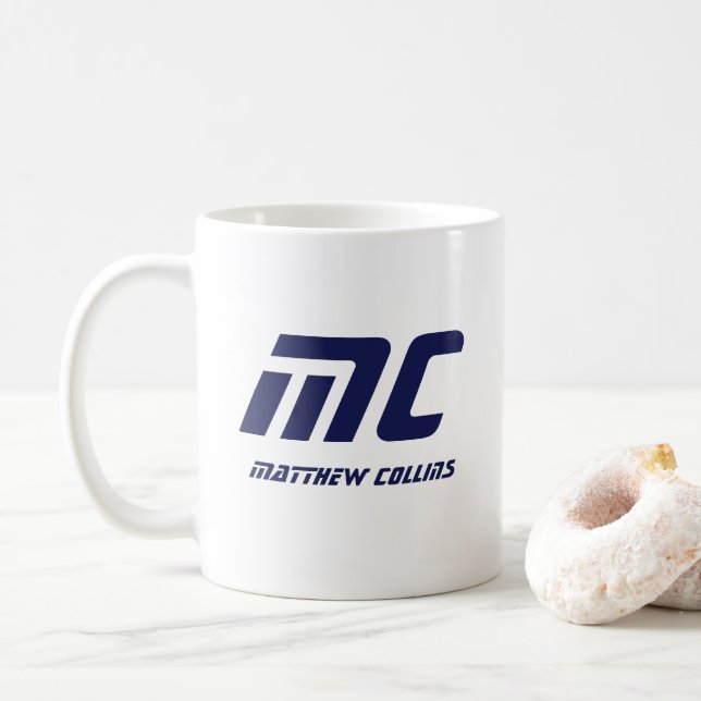 Modern Blue Monogram Name Bold Simple for Him Coffee Mug (With Donut)