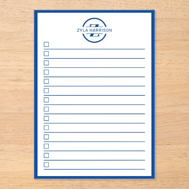 Modern Blue Monogram Name To Do List Acrylic Invitations (Front)