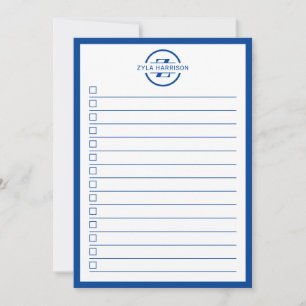 Modern Blue Monogram Name To Do List Invitation