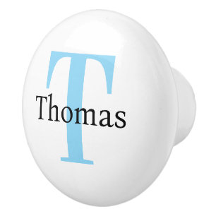 Modern Blue Monogram Personalised Name Drawer Knob