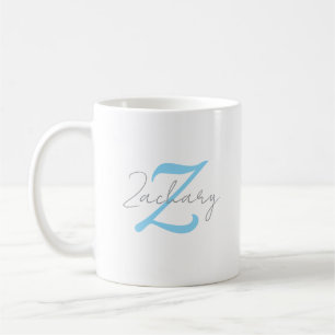 Modern Blue Monogram & Script Name Personalised Coffee Mug